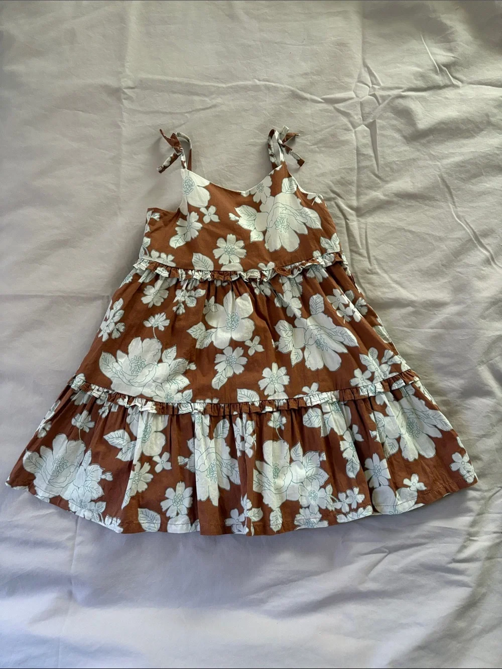 OshKosh B'gosh Brown Floral Tie-Shoulder Sundress with White Blooms